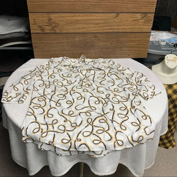 Anne Klein white/blue/brown nautical themed top size M - Picture 5 of 9